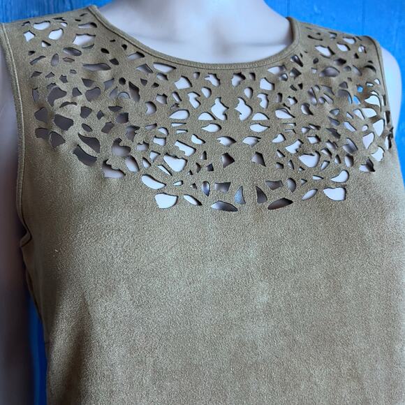 Spense Faux Suede Laser Cutout Sleeveless Dress 6 Western Cowgirl Yellowstone - Picture 4 of 7